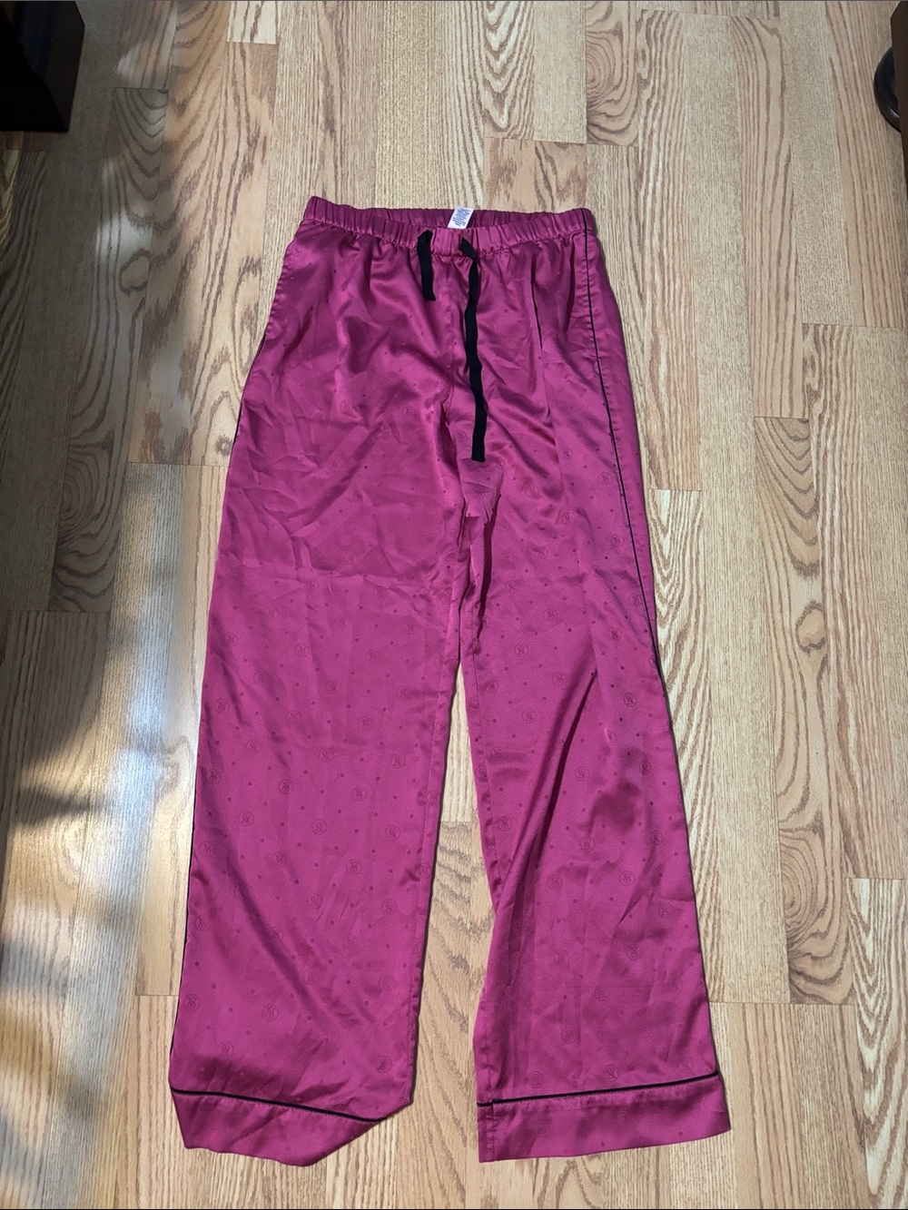 Victoria's Secret Magenta Satin Lounge Pants with Black Drawstring